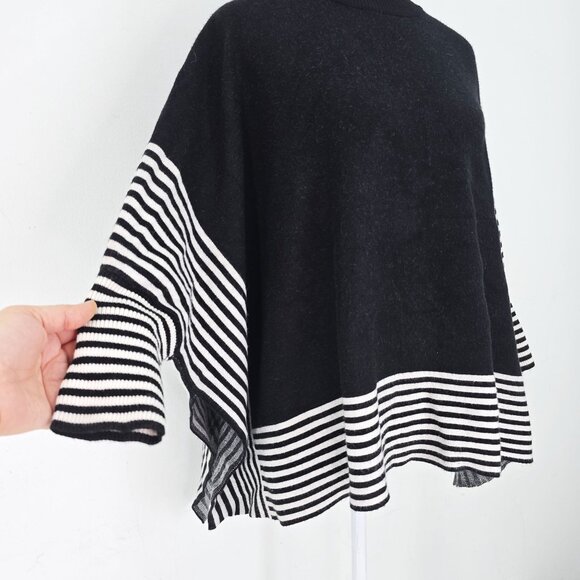 Patricia Luca Milano Black White Sweater Oversized Cape Knit Women One Size Mod - Picture 2 of 7